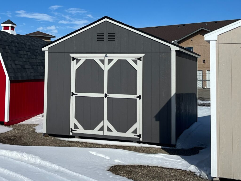 12 x 16 with 6 foot double doors, serial number 23072. Four vents.